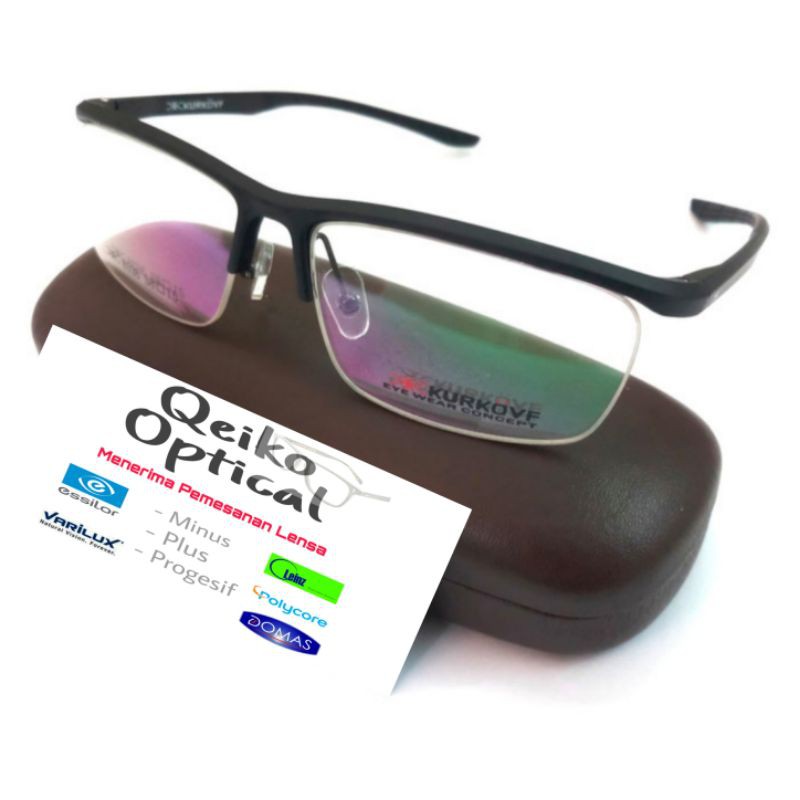 Frame Kacamata Minus Pria Original Kurkovf Half 8036 C1 Black -Size Lebar Besar