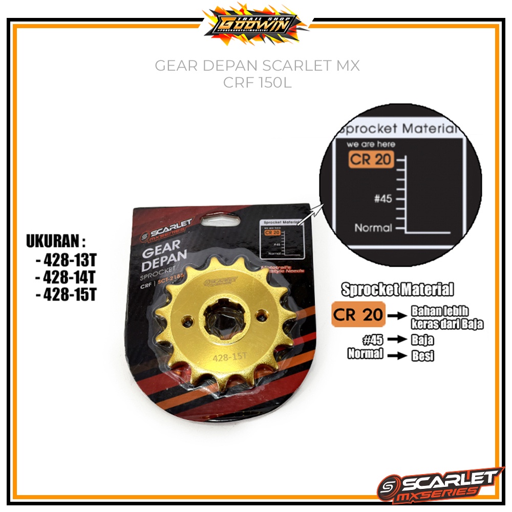 Gear Gir Depan Dpn SCARLET MX SERIES CRF 150L / WR 155 /KLX 150L 428 13T 14T 15T 16T Gold Terlaris