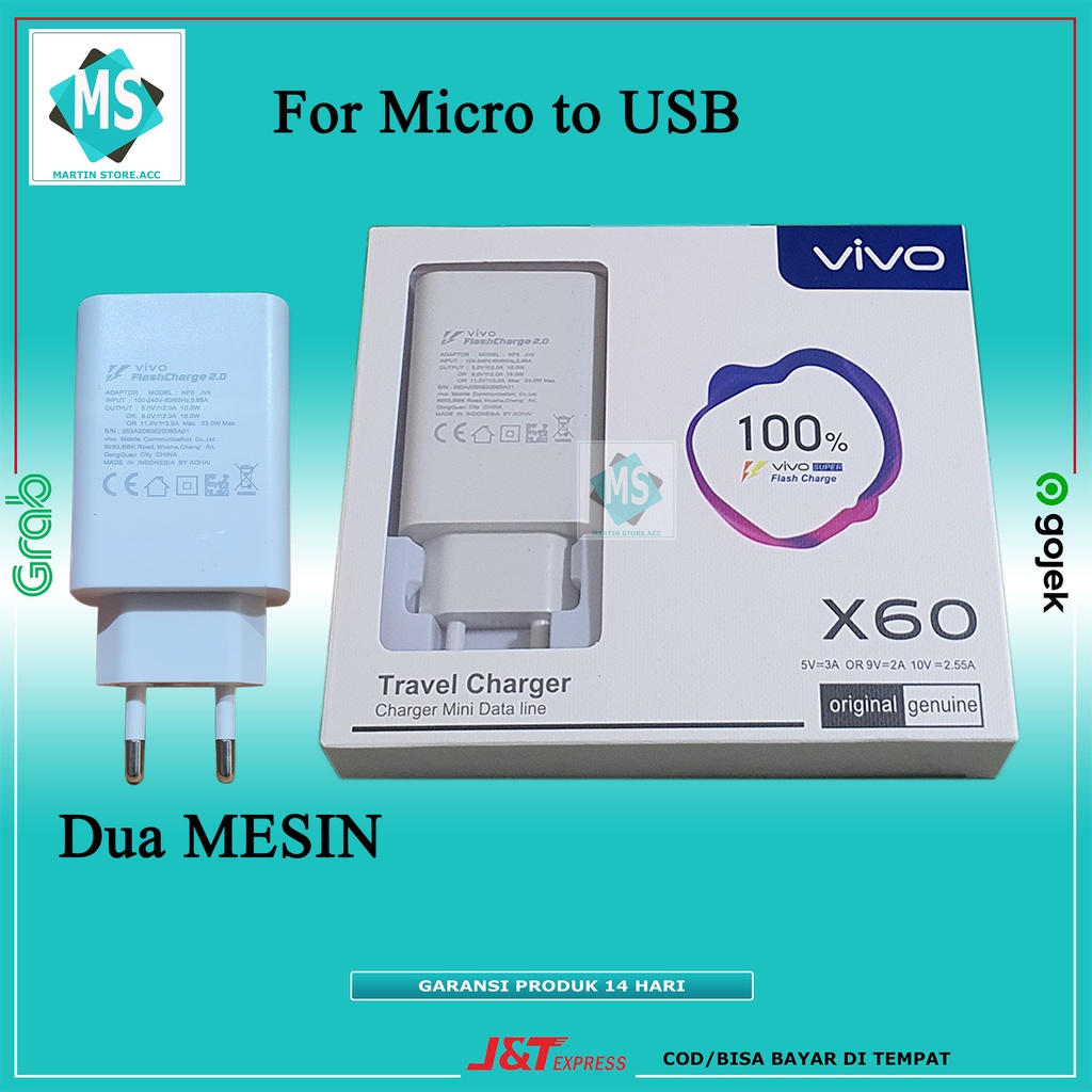 Charger Vivo Original 100% Fast Charging 9V-2A / Charger Vivo V11 V9 V7 V5 V5max V3max Y95 Y91 Y71