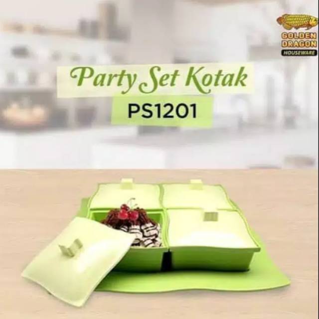 Wadah Saji Prasmanan Melamine Party Set Kotak Lekuk 16" - Golden Dragon PS1201