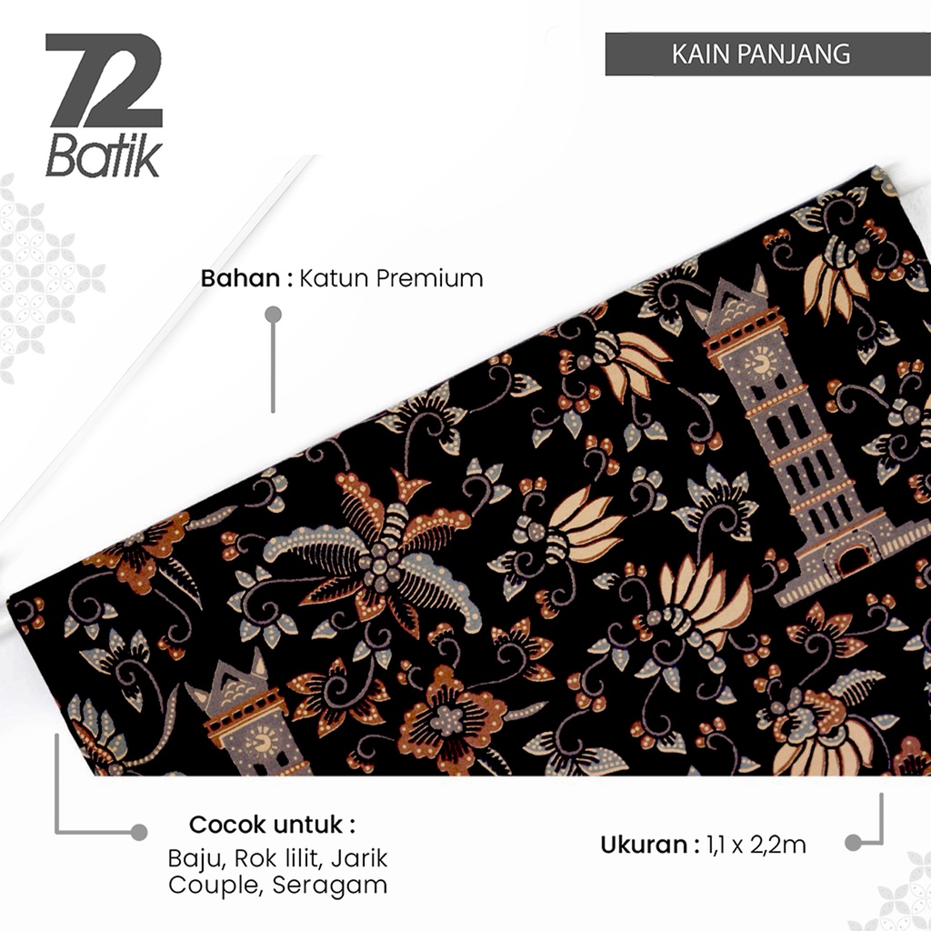 KAIN BATIK KATUN Premium Motif Jam Gadang Warna Hitam Coklat Cream Abu Grey Gray 727751 CAP 72 - Jar