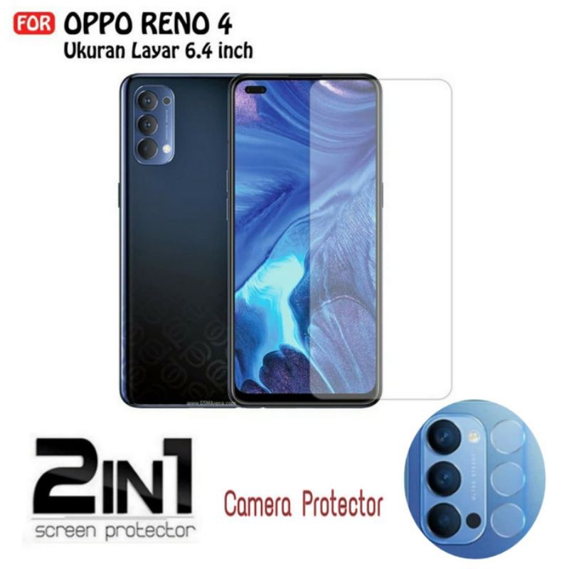 Satu set temper glass full type OPPO reno 4 + temper glass pelindung camera belakang premium Quality