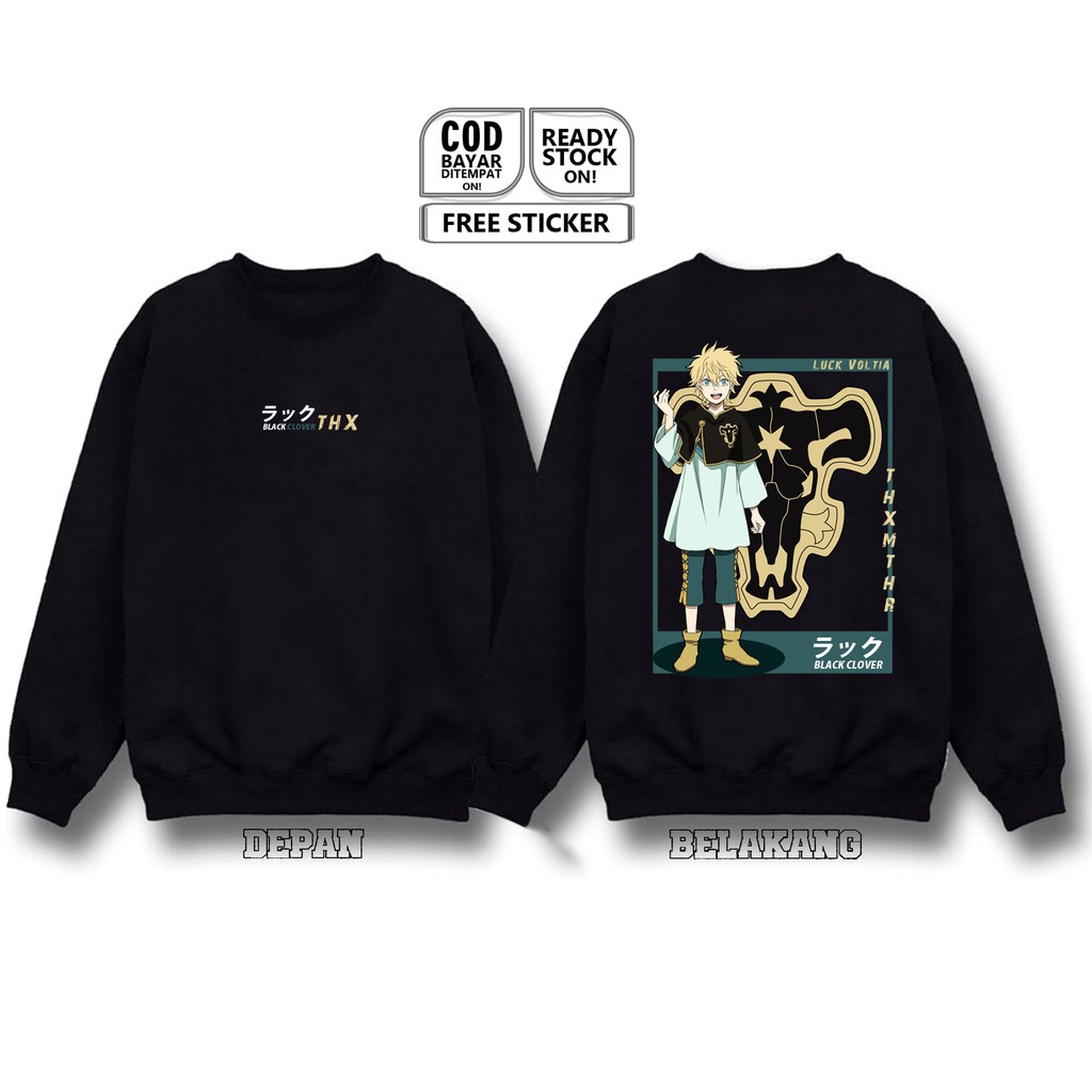 SWEATER CREWNECK ANIME MANGA LUCK VOLTIA BLACK CLOVER JAPANESSE CULTURE COSPLAY JEJEPANGAN ASTA SIGN