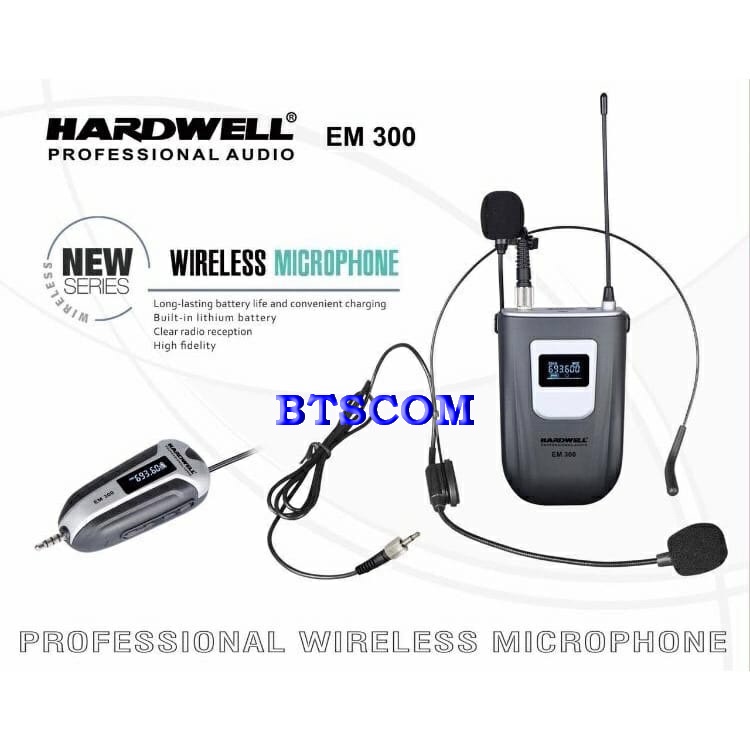 Mic Wireless Clip on + Headset Hardwell EM-300 Original MIC