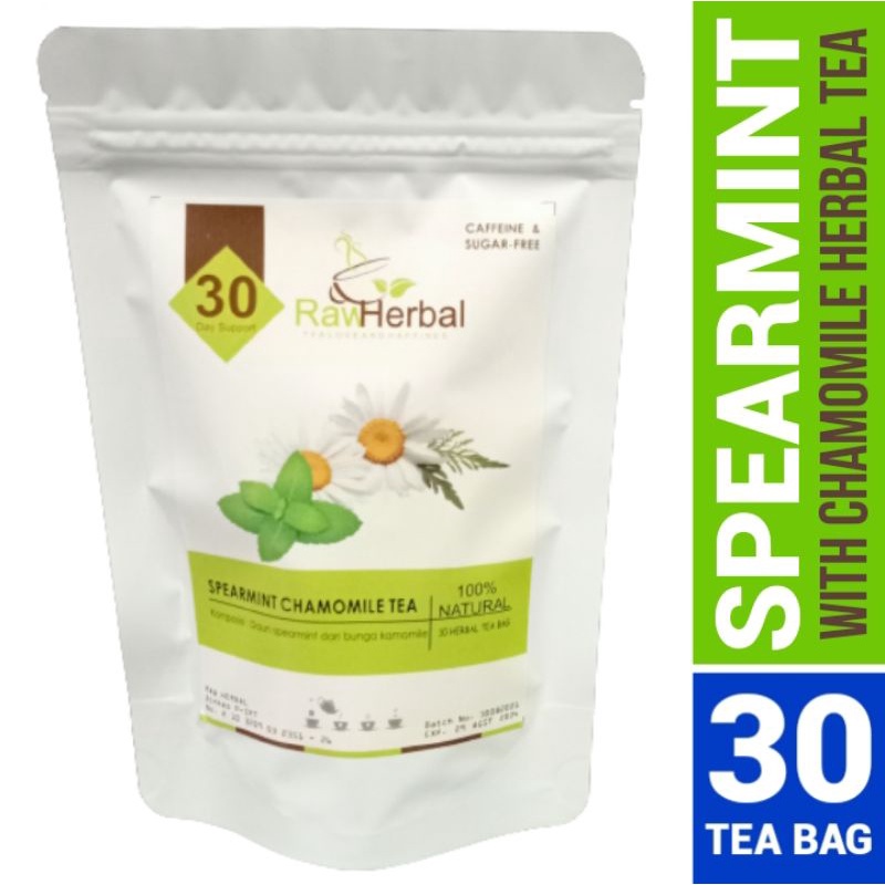 RAW TISANE Spearmint Chamomile Tea : Teh Celup Daun Spearmint &amp; Bunga Chamomile Isi 30 Tea Bag