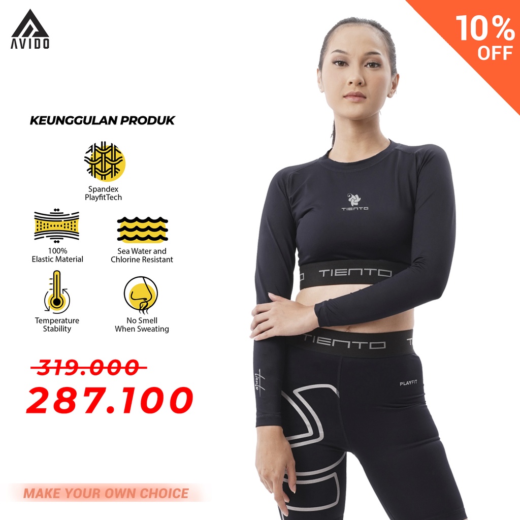 Tiento Sport Bra Baju Olahraga Wanita Baselayer Compression Long Sleeve Crop Top Baju Gym Wanita Ket