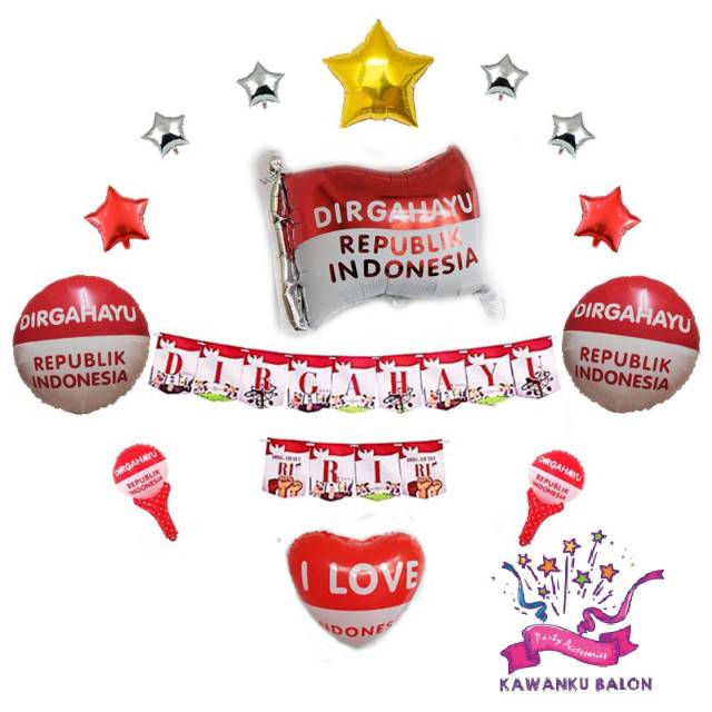 Balon Dirgahayu Dekorasi Set/Balon Foil/Dekorasi 17an