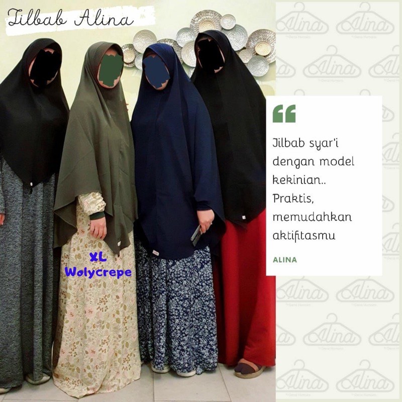 Jilbab Instan Syari Alina - Bergo Syari XL Wolycrepe - Hijab Panjang