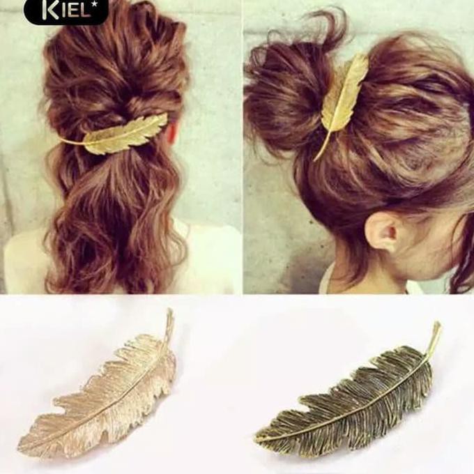 Sale Jepit Rambut Lapis Emas Model Daun Besar Simple Cantik Elegan