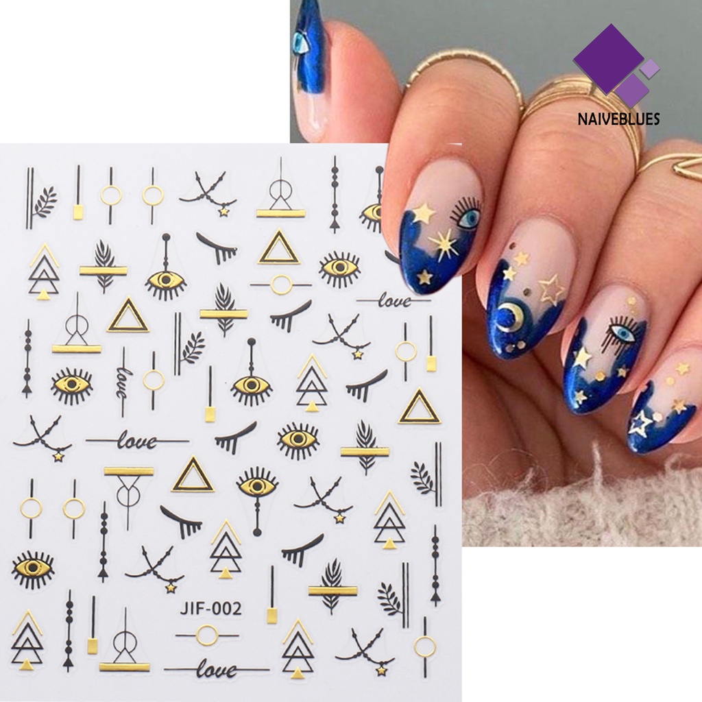 Naiveblue &gt; Stiker Kuku Motif Hati / Bintang / Bulan Untuk Dekorasi Nail Art / Manicure