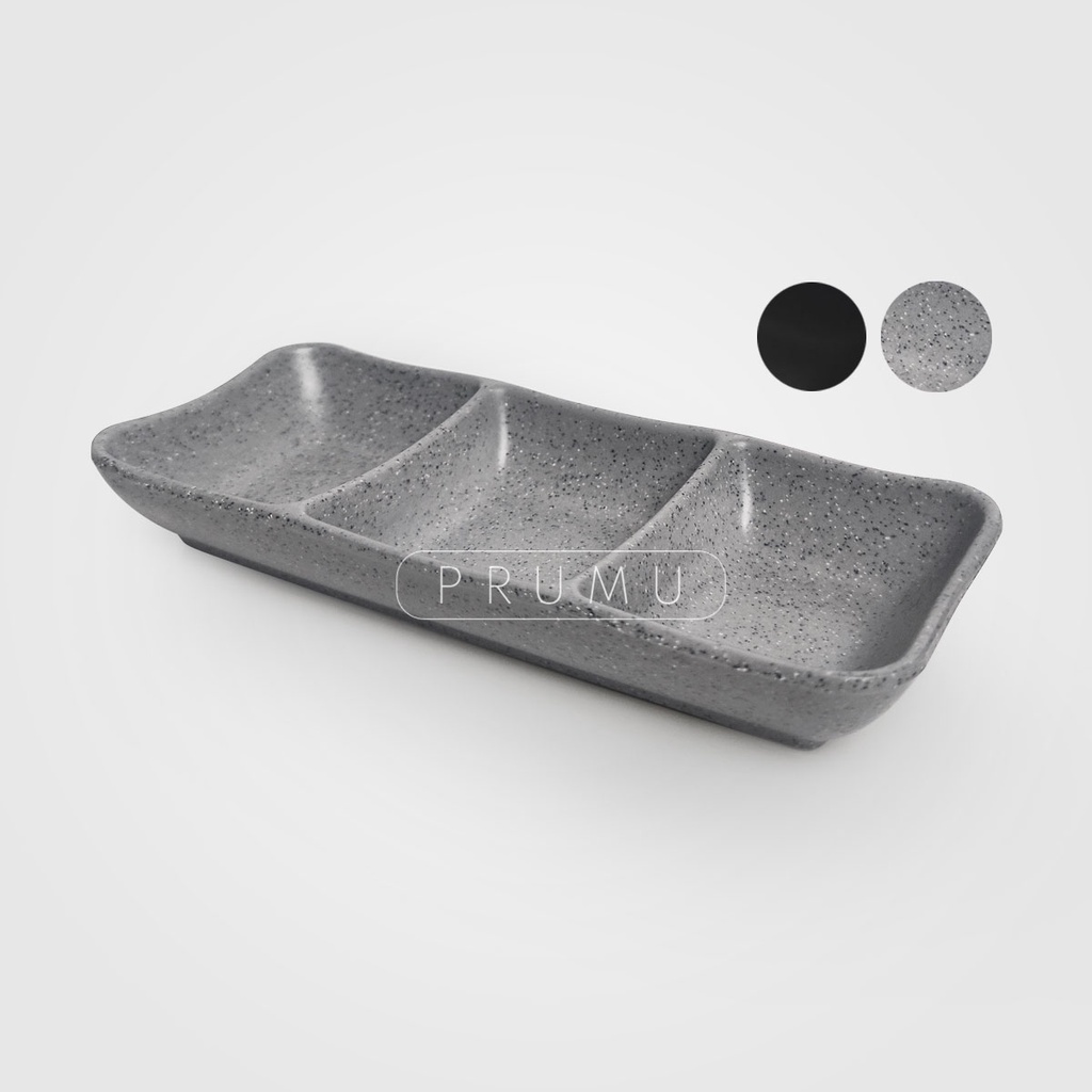 PRUMU Melamine Stone Tempat Sambal Sekat 3 - Wadah Sambal - Tempat Saos - Wadah Saos - Golden Dragon P9A