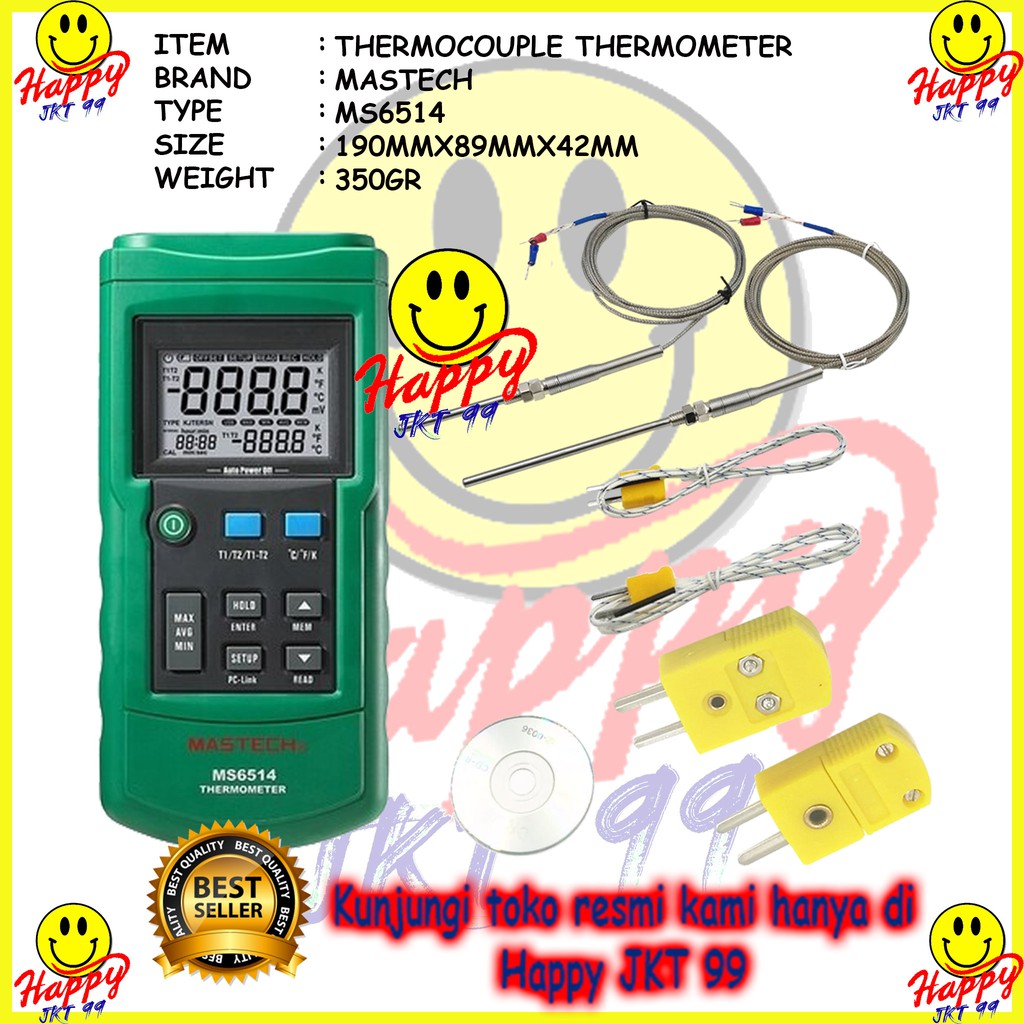 [ HAPPY JKT 99 ] MASTECH MS-6514 MS6514 MS 6514 THERMOCOUPLE DUAL CHANNEL THERMOMETER