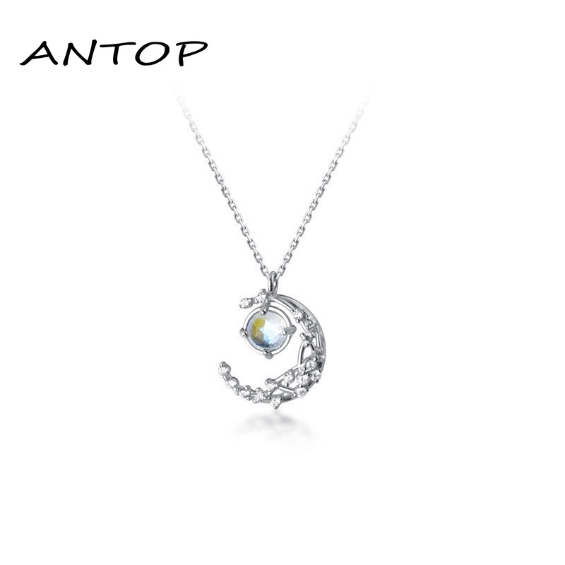 Moon Diamond Moonstone Necklace Desain Sederhana Kalung Mewah Ringan ANTOP