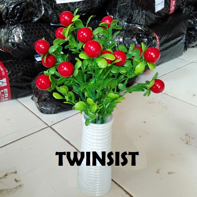 Buah Cerry Tomat Plastik Artificial Palsu Pot Melamin Ulir/Bunga Hias Plastik/Dekorasi Hiasan Meja