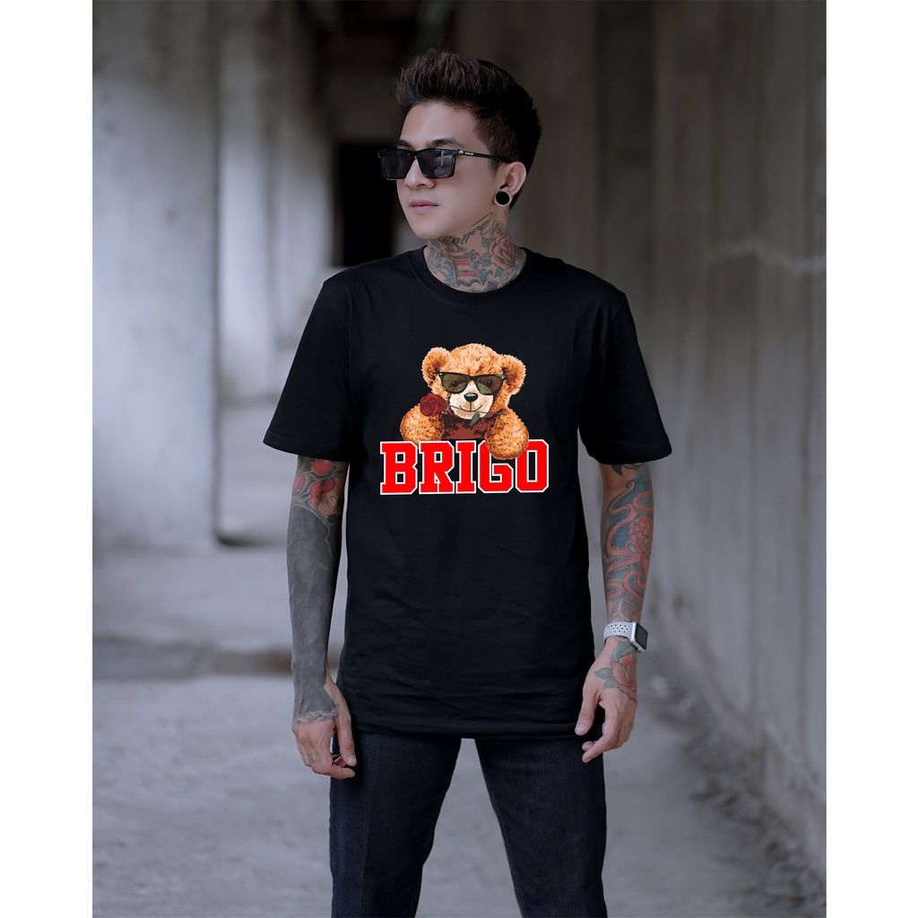 Kaos Distro BRIGO Beruang Bunga || BRIGO Kaos Lengan Pendek Bear Flower || Kaos Katun Combed M-XL ( Pria &amp; Wanita )