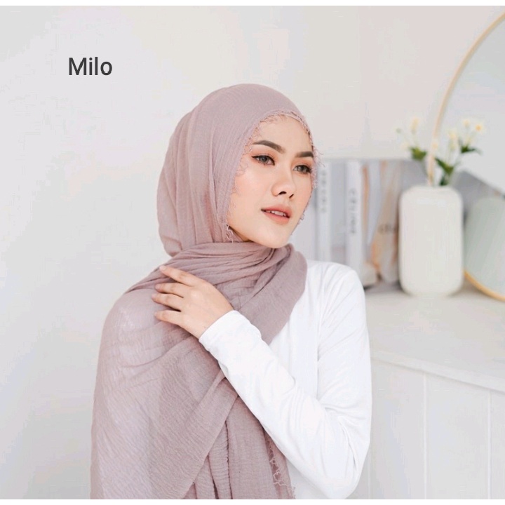 pashmina kusut polos / hijab pashmina crinkle premium-milo