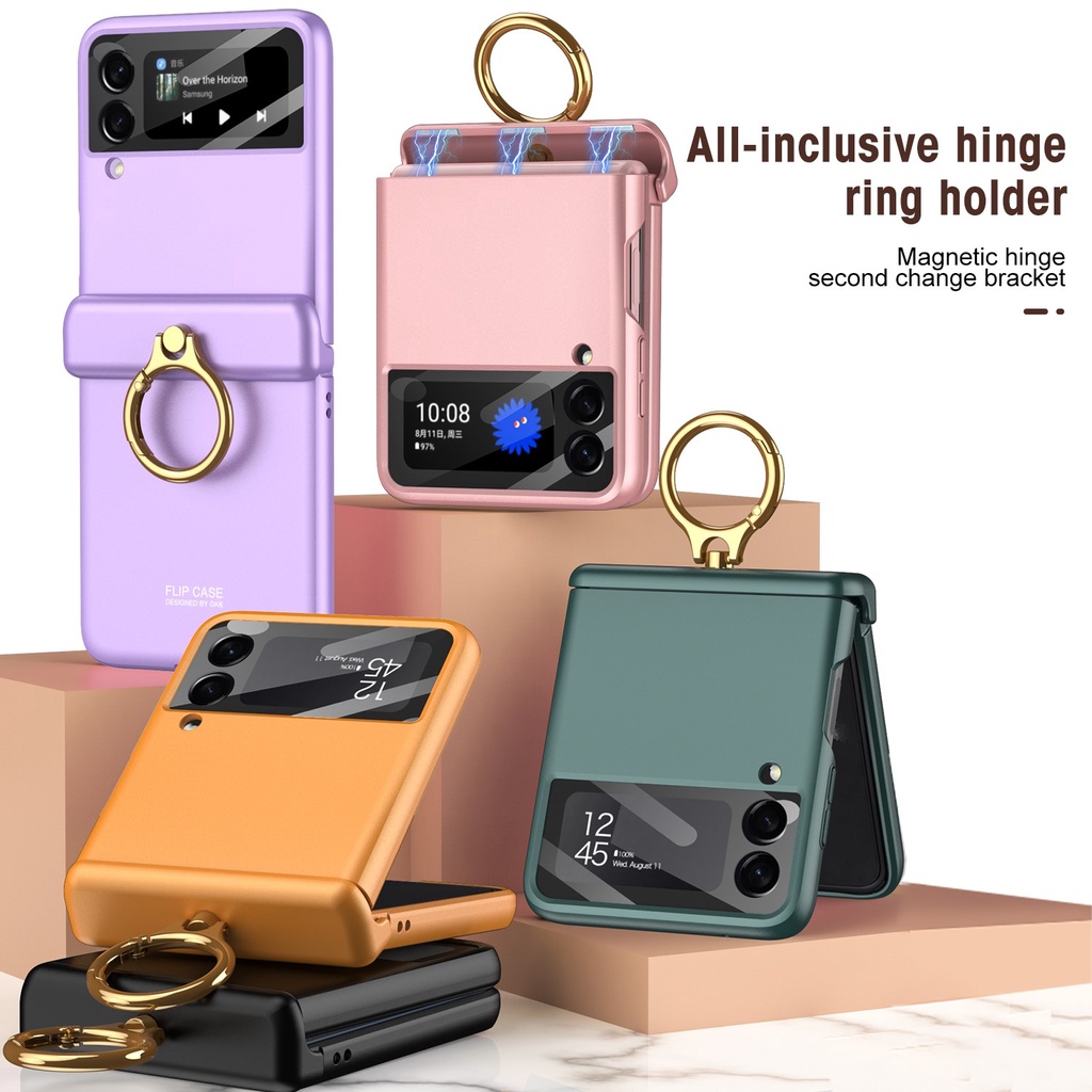 1pc Hard Case Magnetik Pelindung Shockproof Dengan Ring Holder Untuk Samsung Galaxy Z Flip 3