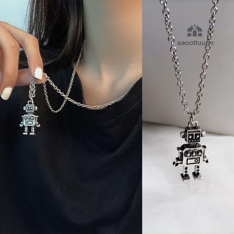 【TERSEDIA &amp; COD】Retro Distressed Mini Robot Pendant Necklace Unisex Hip Hop Necklace