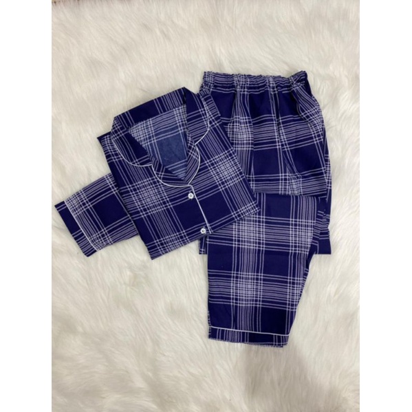 Baju Tidur Piyama Wanita/Cewek Pajamas Dewasa Katun Motif Kotak Guillen PP Lengan Panjang Kekinian