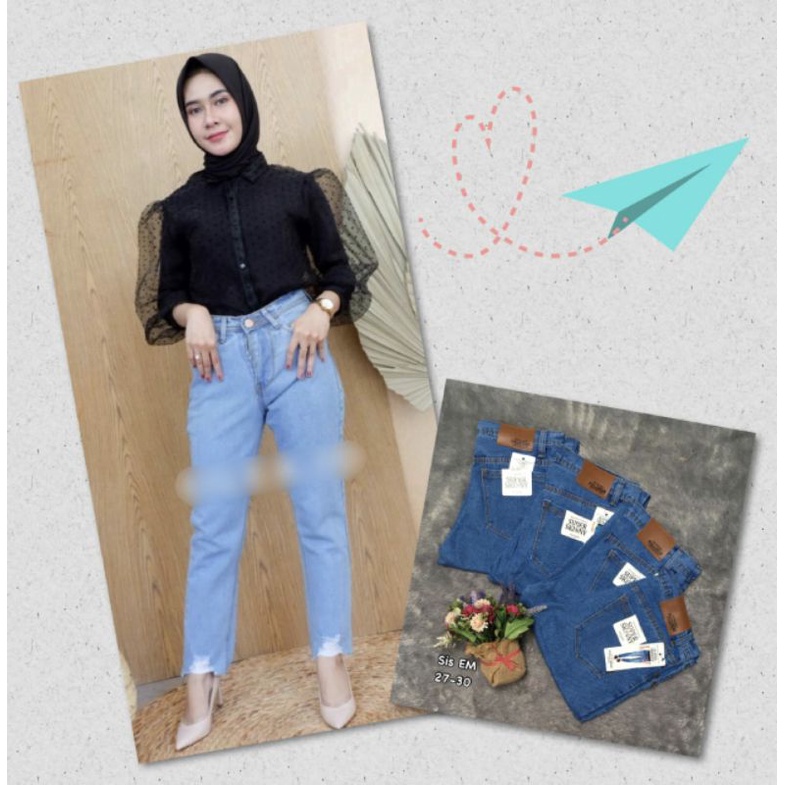celana panjang jeans //celana jeans wanita//Celana jeans boyfrend sobek