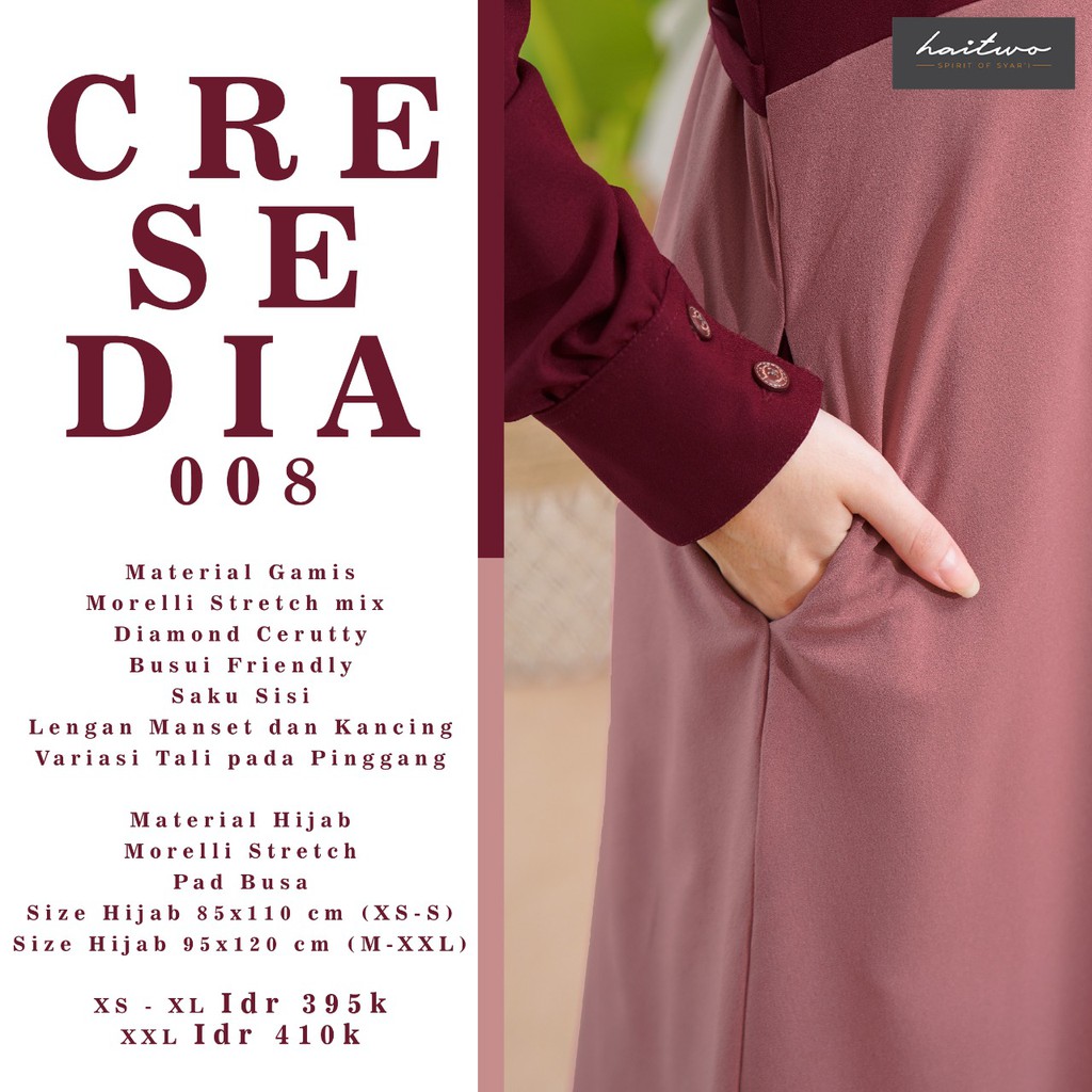 Haitwo Cresedia 008 Gamis Wanita Muslimah Set Gamis dan Jilbab Dress Syari Bahan Morelli Stretch