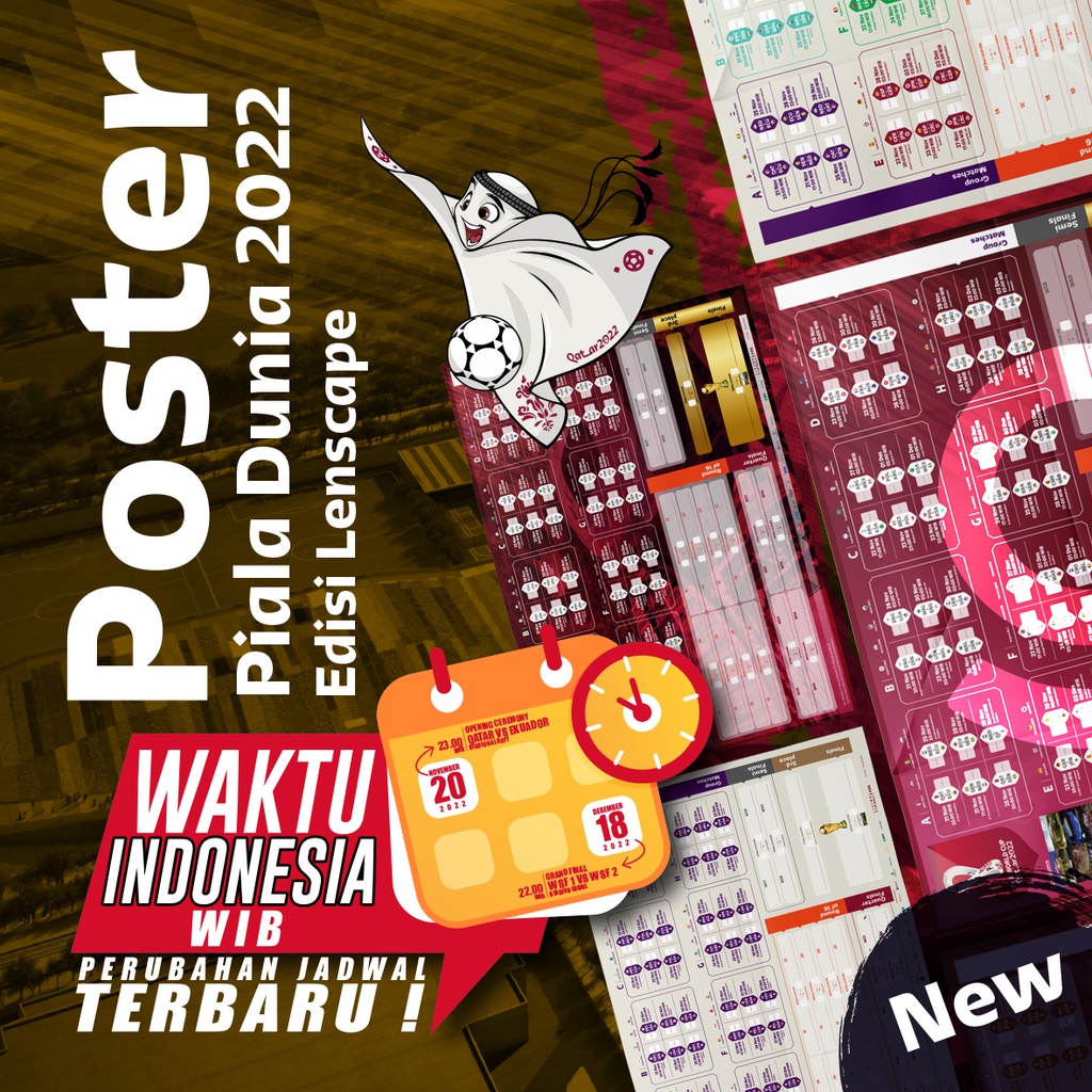 POSTER JADWAL PIALA DUNIA FIFA WORLD CUP 2022 QATAR EDISI LANSCAPE MURAH