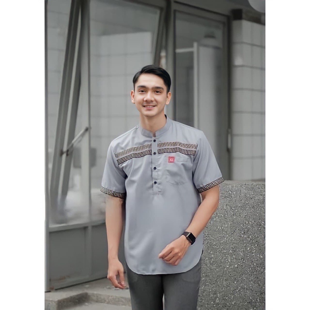 Baju Koko Kurta Dewasa - Baju Koko Pria Lengan Pendek Material Catton Adem Serap Keringat