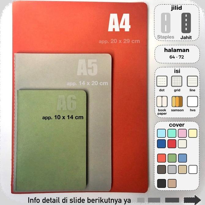 

notebook buku TULIS catatan A4 isi polos dot garis jilid Jahit CUSTOM