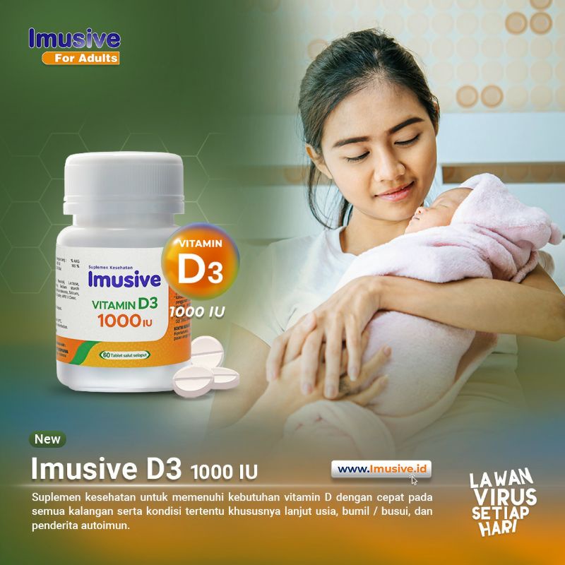 Imusive Vitamin D3 1000IU - 60 tablet -  Vitamin D3 /Vitamin Tulang Otot Sendi/Kalsium
