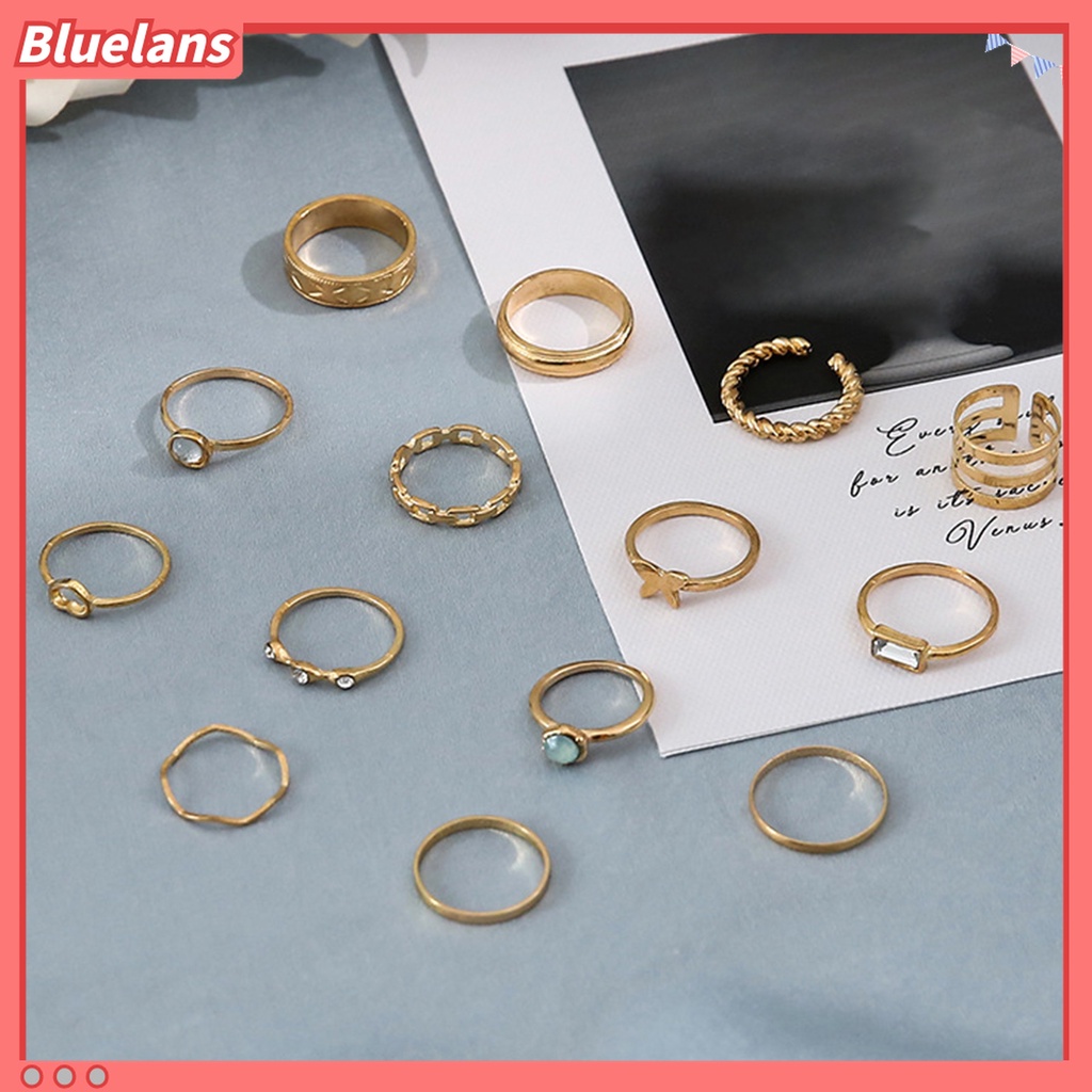 14pcs Cincin Knuckle Electroplating Stackable Bentuk Hati Untuk Unisex
