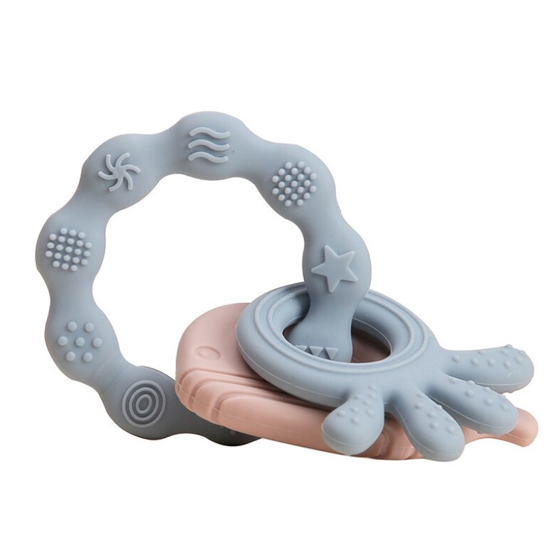 Crumbl Silicone Teether Ring - Silikon Beads Teething Toy - Mainan Gigitan Anak Bayi Soother-Blue Octopus