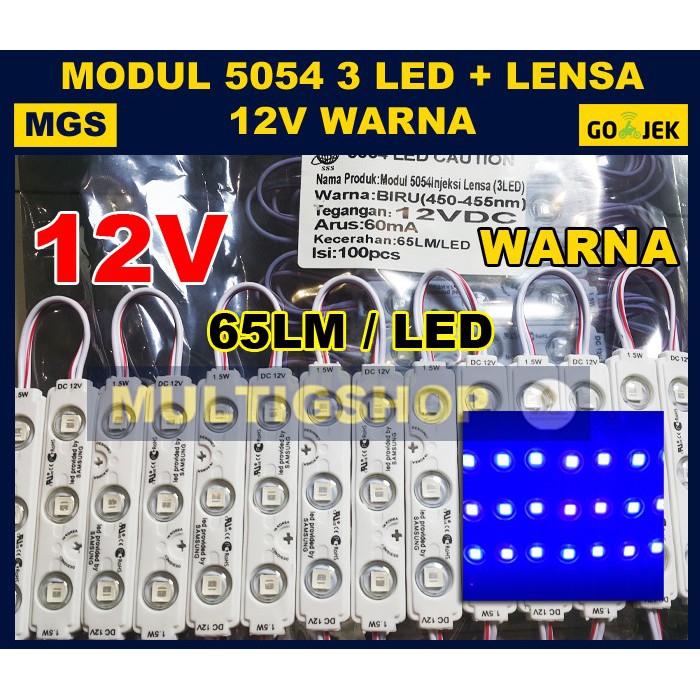 100Pcs Modul 5054 3 LED Waterproof Lensa Warna