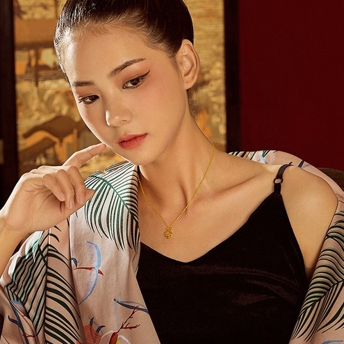 Kalung Rantai Lapis Emas Asli Kadar 375 Liontin Hati / Bunga / Cherry / Angsa / Ruby / Berlian Imitasi Untuk Wanita