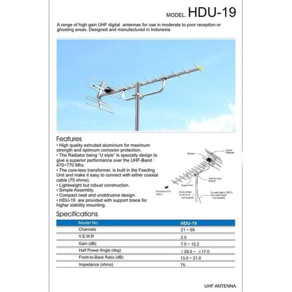 ANTENA TV PF HD 19 DIGITAL OUTDOOR LUAR HDU19 HDU 19 HD-U19