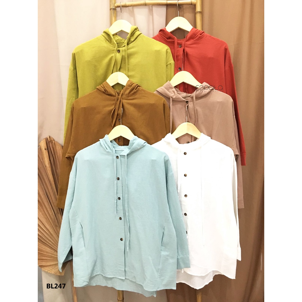 Ezpata Atasan Kemeja Outer Hoodie Wanita Polos Full kancing XL BB 50-80kg LD 114cm Bahan Katun Linen