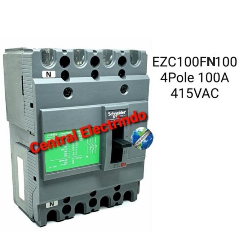 MCCB Schneider EZC100N4100 4Pole 100A 415VAC.