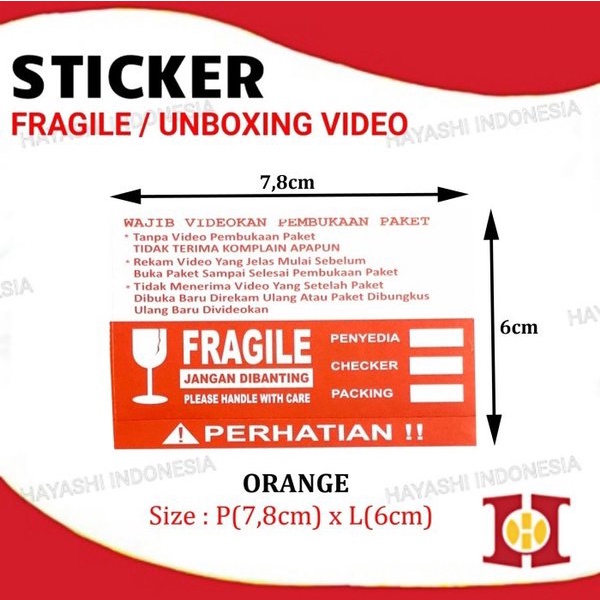 Stiker Label Video Unboxing Sticker Fragile Pecah Belah - 100pc