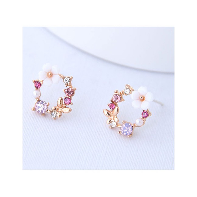 LRC Anting Tusuk Fashion Color Butterfly&amp;flower Shape Earrings A57519