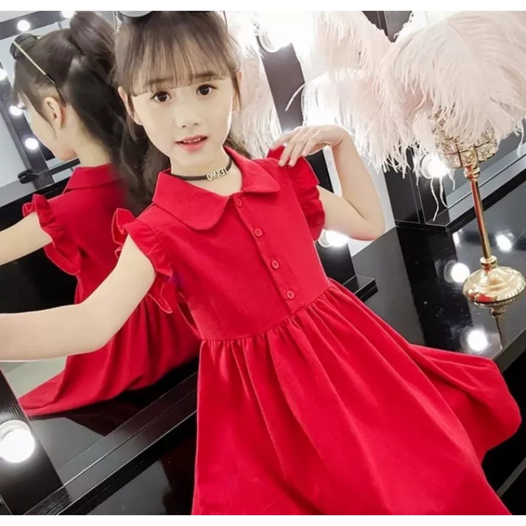 QFS - DRESS KIDS RED CERRY /UMUR 5-8 TH/KOREA/DRESS ANAK WANITA / TERBARU / TERLARIS