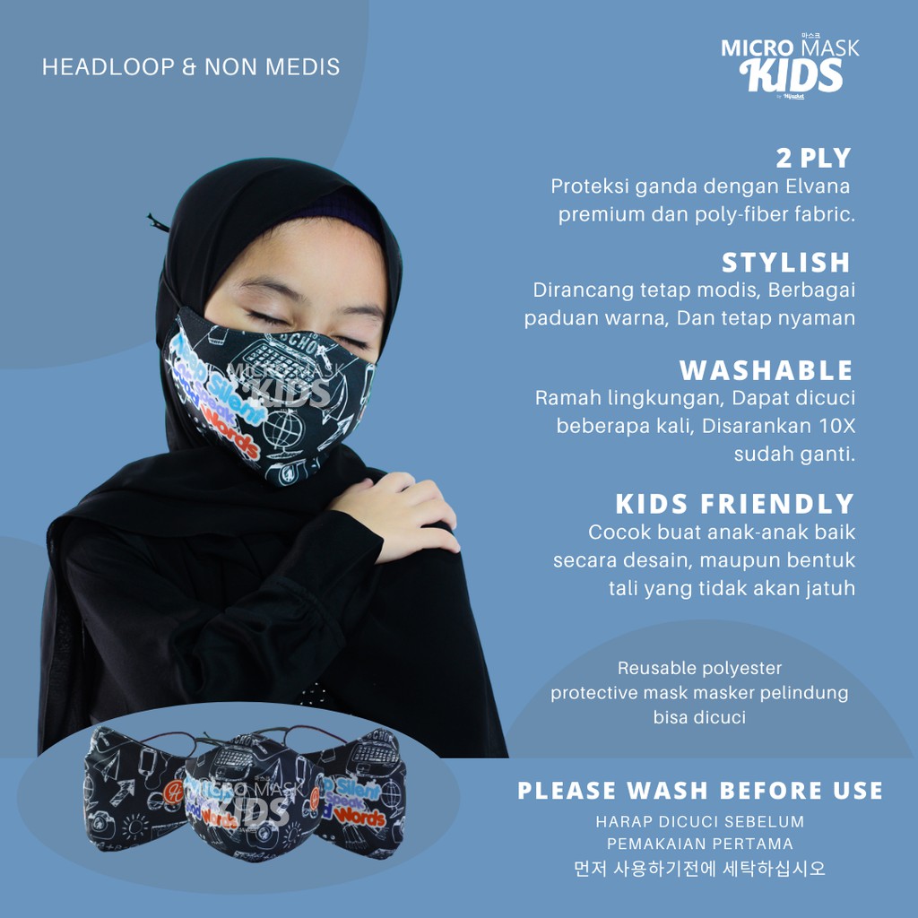 MICRO MASK KIDS® KEEP SILENT OR SPEAK GOOD WORDS Masker kain Masker Masker hijab kain Masker kain-KEEP SILENT 01