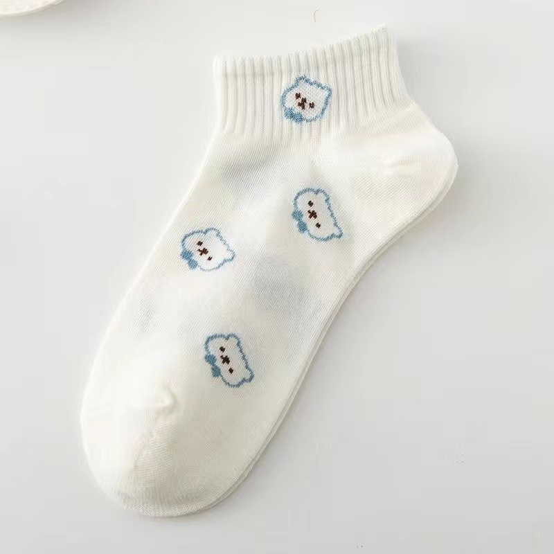 ♫ Megata ♫ A209 Kaos Kaki Wanita Motif Blue Bear Kotak Kaoskaki Fashion Korea Women Sock Import