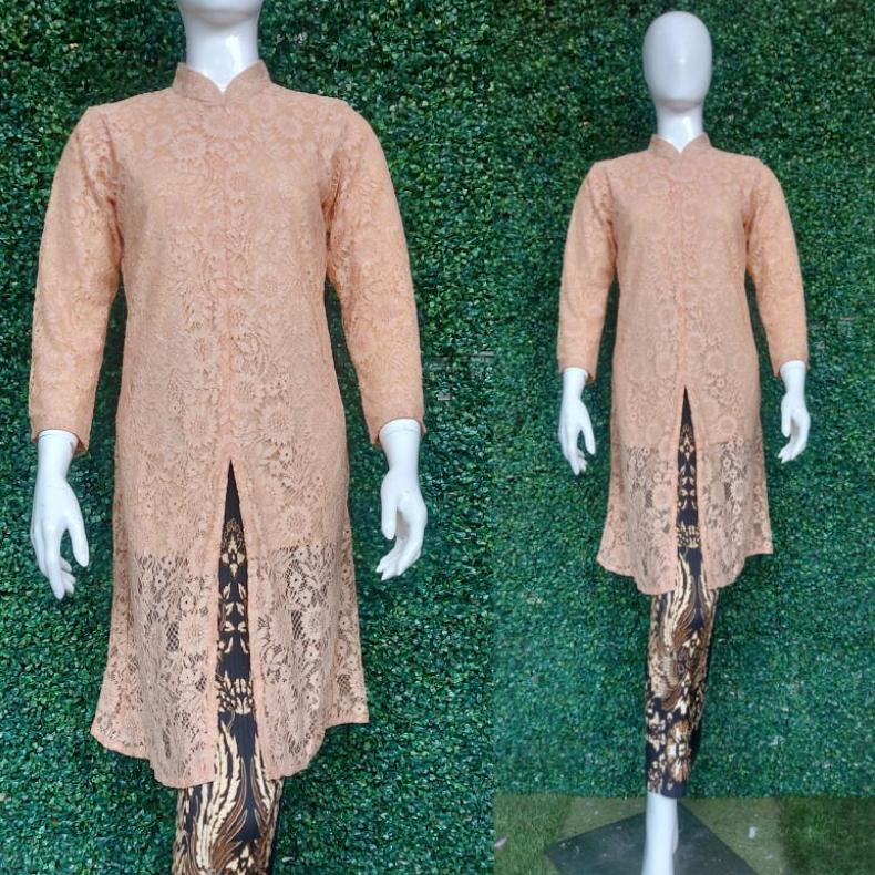 Setelan Kebaya Brukat Tunik Kancing/Stelan Kebaya Tunik