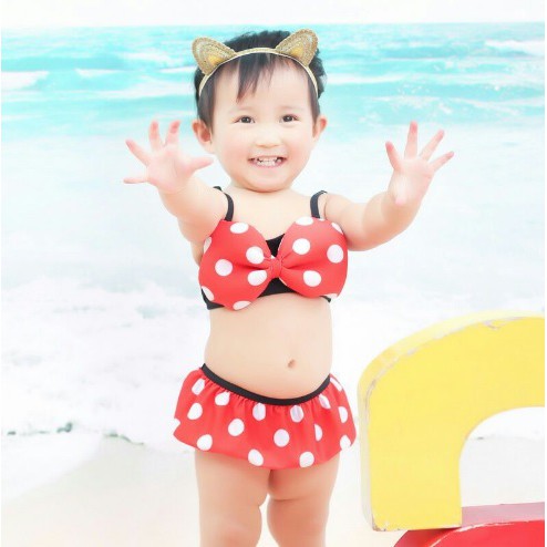 Baju renang anak / bikini anak import motif minnie mouse(tanpa topi)