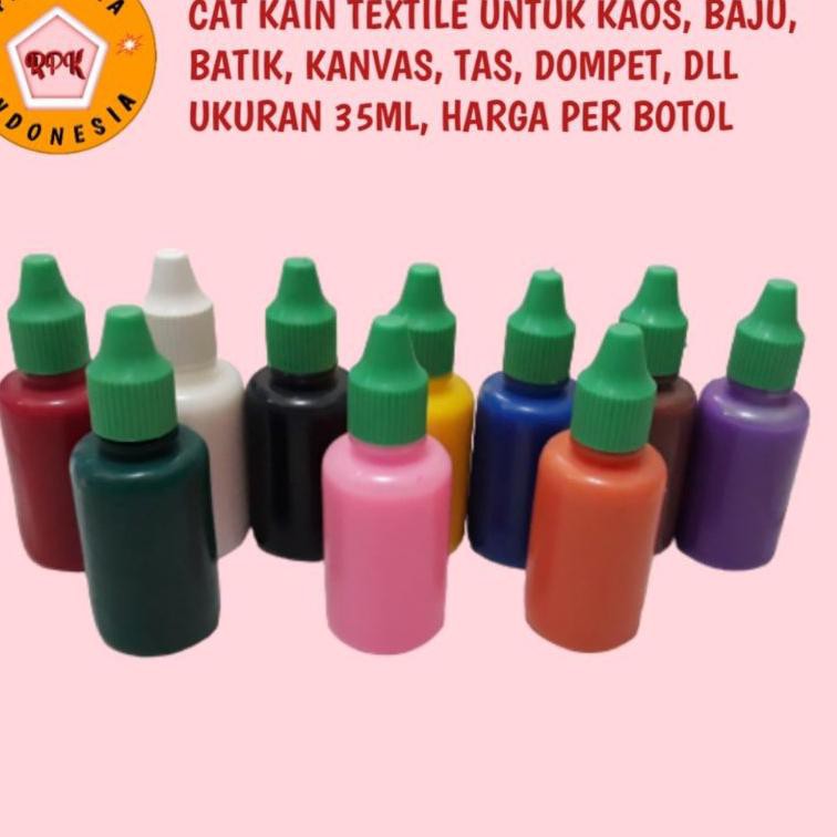 

Cat kain textile 35ml, untuk kanvas, kaos, batik colet, tas /dompet kanvas dll