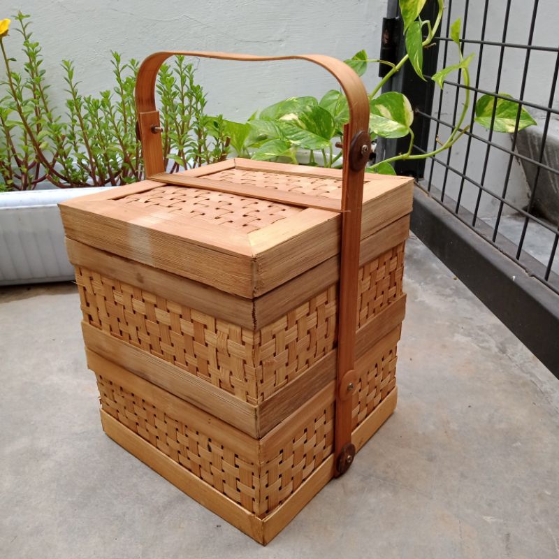 TERBARU rantang bambu 25cm RANTANG HIAS ANYAMAN BAMBU SUSUN 2 KOTAK langsung pengrajin GROSIR
