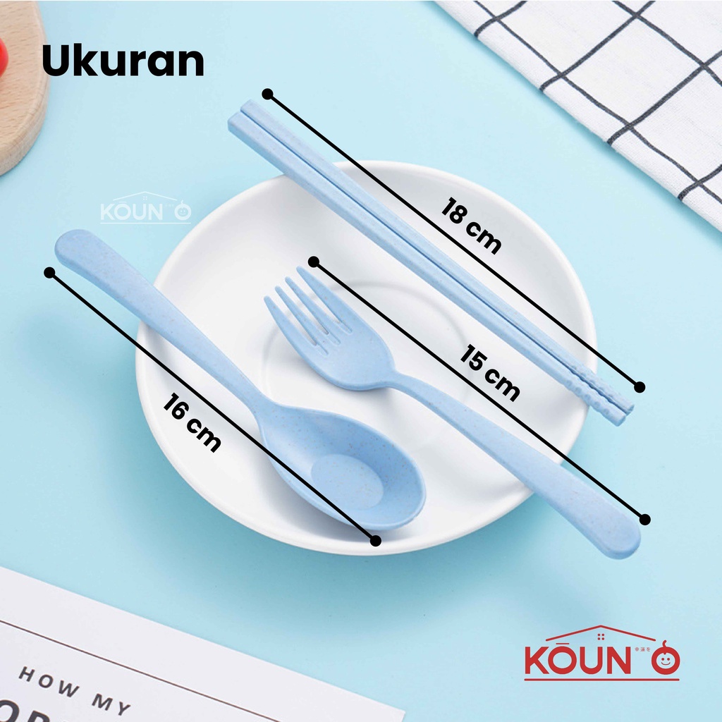 1 Set Alat Makan Sendok Garpu Sumpit + Box Plastik Jerami Wheat Straw Portable Travel Cutlery