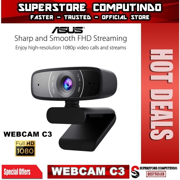 ASUS Webcam C3 / C-3 USB Camera with FHD 1080P 30 FPS Recording &amp; Mic