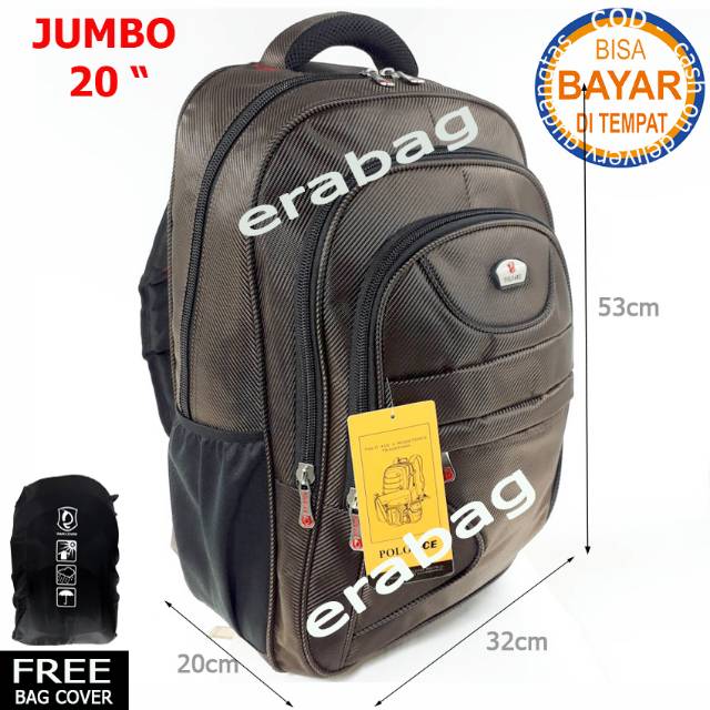 Polo Ace Tas Ransel Backpack JUMBO 9039 laptop COKLAT Pria Wanita  Bonus Bag Cover