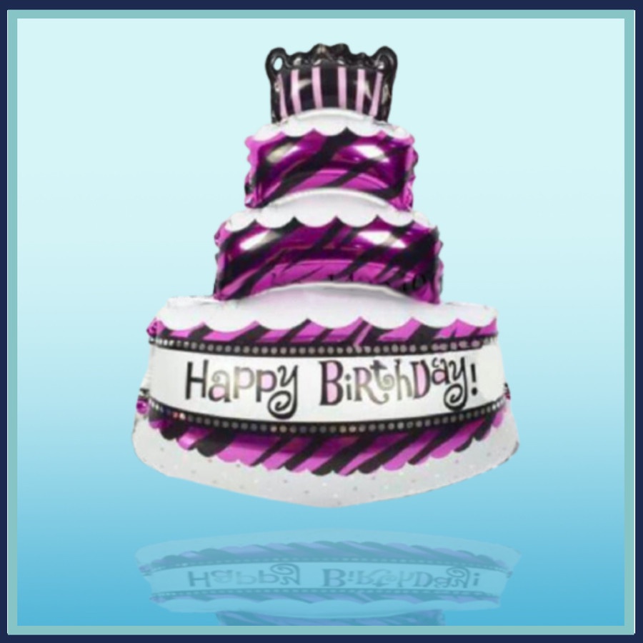 BALON FOIL HBD CAKE JUMBO / Balon foil Ulang tahun Kue Pink