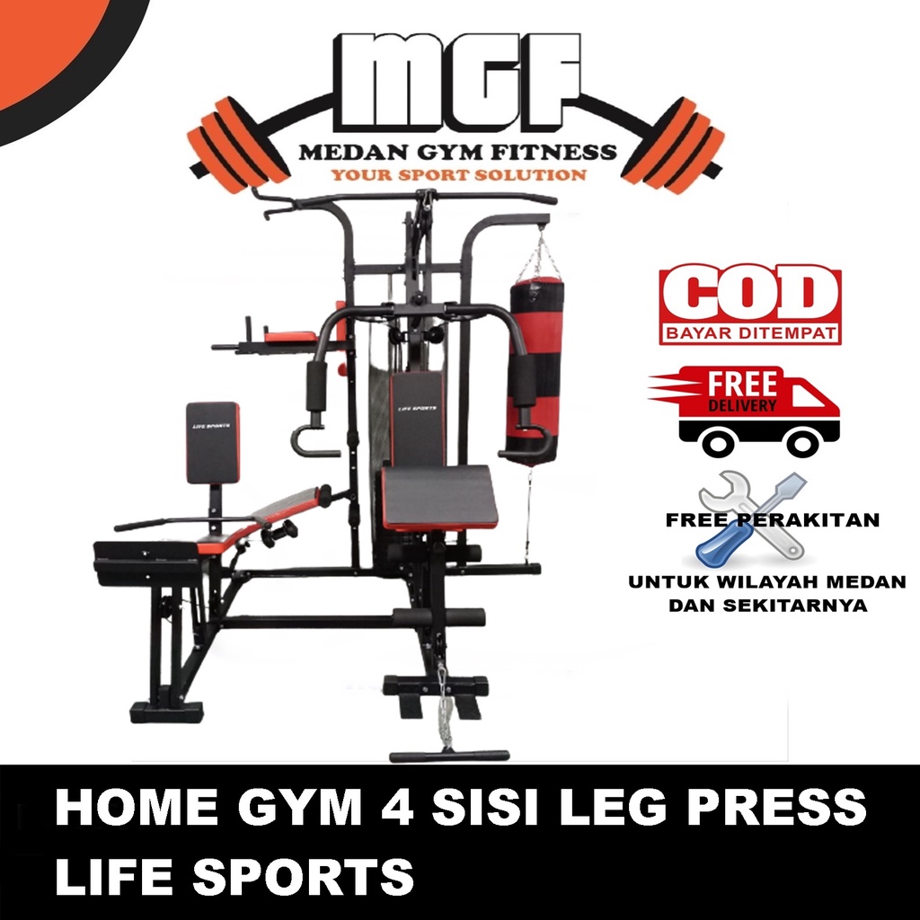 ALAT FITNESS ANGKAT BEBAN HOME GYM 4 SISI LEG PRESS LIFE SPORTS